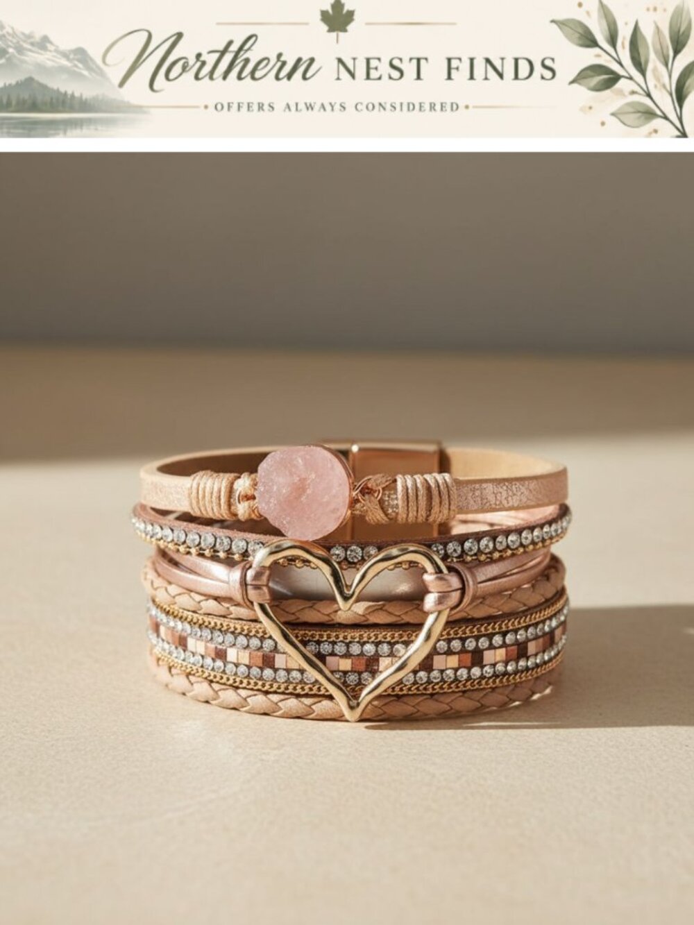 Heart Multilayer Leather Wrap Bracelet Women Handmade Braided Boho Stackable